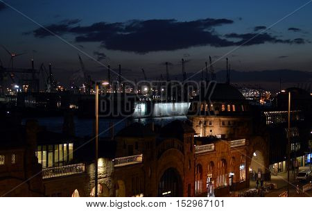 Street view to Hamburg harbor in the evening, northern Germany