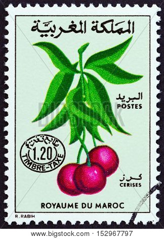 MOROCCO - CIRCA 1984: A stamp printed in Morocco shows cherries, circa 1984.