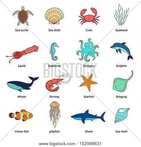 Sea animals. Vector illustration isolated on white.