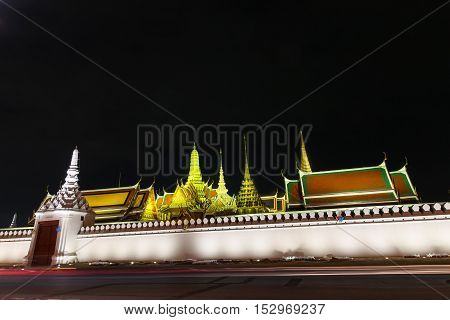 Wat Pra Kaew Public Temple Grand Palace At Night, Bangkok Thailand