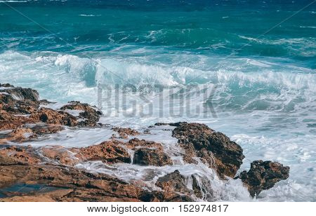 blue sea of white foam on the island of Cyprus