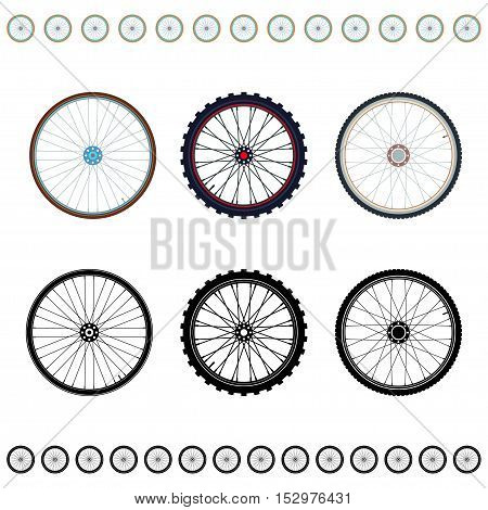 Set of bicycle wheels. Vector illustration isolated on white.