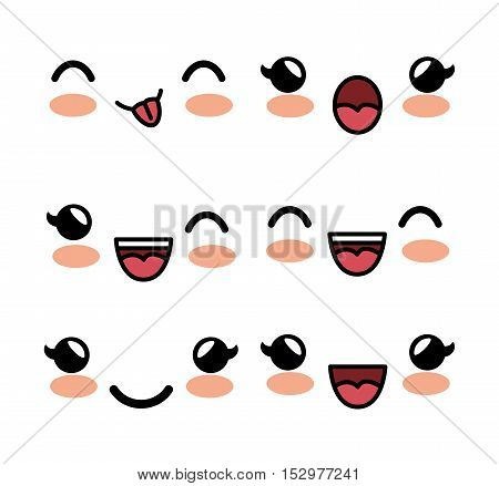 set kawaii facial expression white background vector illustration eps 10
