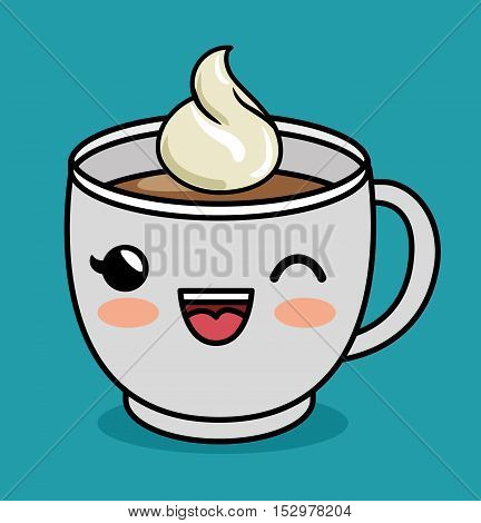 cherrful cup coffee kawaii with cream vector illustration eps 10