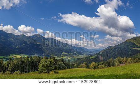 Landscape of valley in Alps mountains in central Styria Austria