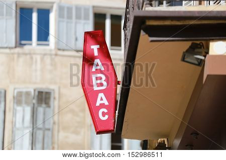French Red And White Sign Tabac. In France 