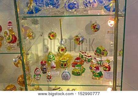 KLIN RUSSIA - JANUARY 16 2016: Museum of Christmas toys. Modern Christmas toys.