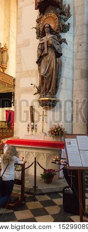 Krakow Poland - October 2 2016: Figure of St. Rita the holy of difficult issues patroness of wives and mothers in the church of St. Catherine in Krakow