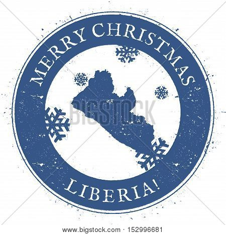 Liberia Map. Vintage Merry Christmas Liberia Stamp. Stylised Rubber Stamp With County Map And Merry