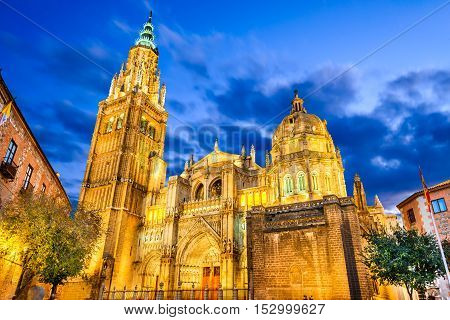 Toledo Spain. Catedral Primada Santa Maria de Toledo built in Mudejar gothic style (1226). Castilla la Mancha.