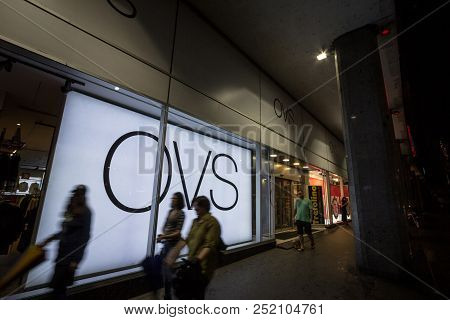 Belgrade, Serbia - July 24, 2018: Ovs Logo On Their Main Store Belgrade. Ovs Is An Italian Retail Fa
