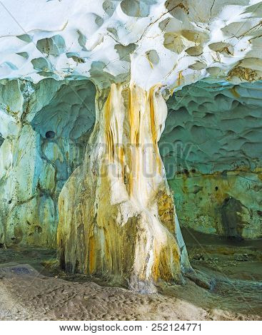 The Natural Column, Created By Speleothem Cave  Formation In Chamber Of Karain Cave, Yagca, Turkey.
