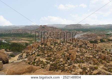 Arieal View Of A Chain Of Hills From The North Side Of The Matanga Hill, Hampi, Karnataka. Sacred Ce