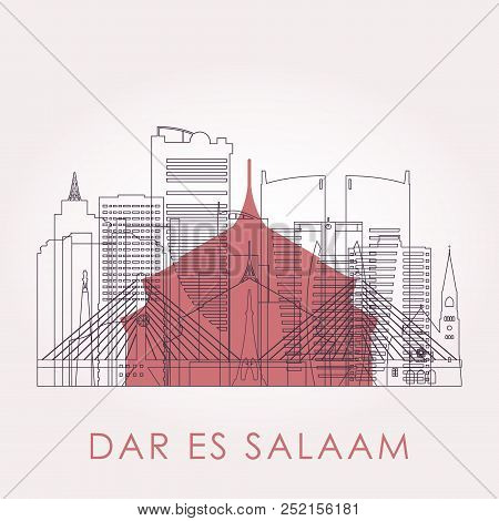 Outline Dar Es Salaam Skyline With Landmarks. Vector Illustration. Travel And Tourism Concept With H