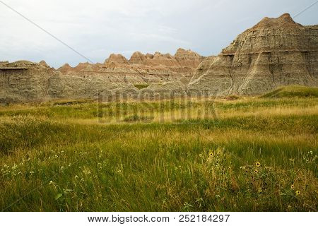 Late Afternoon View From Badlands National Park In South Dakota