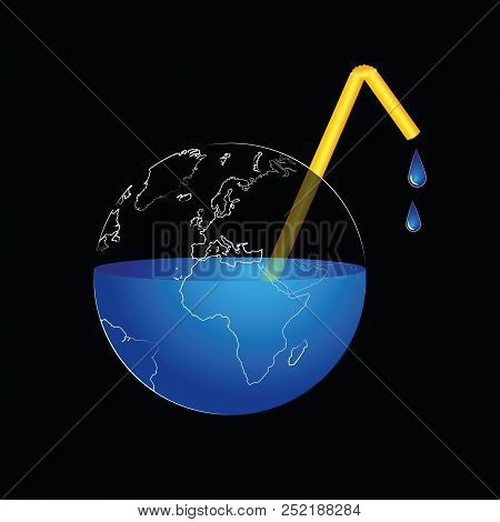 Earth Loses Water Through Straw Vector Illustration