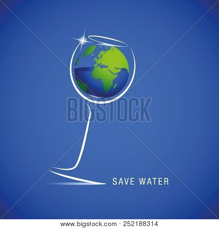 Save Water For The Earth In Glass Vector Illustration