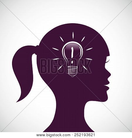 Young Woman Have A Good Idee Lamp Vector Illustration