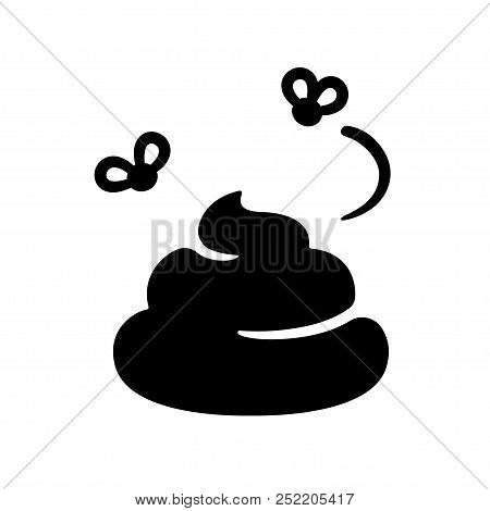 Simple Poop Illustration. Pile Of Shit With Flies. Black And White Vector Icon.