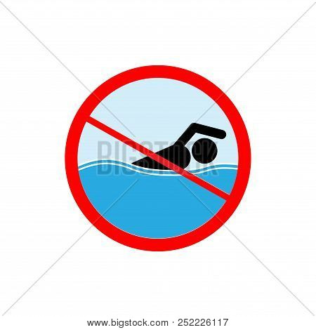 Do Not Swim Icon. Symbol Danger On Sea, Ocean, River. Restriction Signpost For Swimmers. Warning Of 