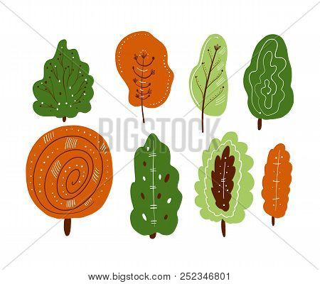 Autum Season Design. Leaves Hand Drawn Vector Set Illustration.