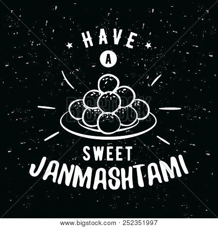 Happy Janmashtami. Vector Logo Design. Usable As Background, Banner, Greeting Card, T-shirt, Print. 