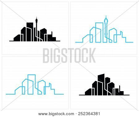 Set Of Modern Line Art City Logo Template, Modern City Logo Vector
