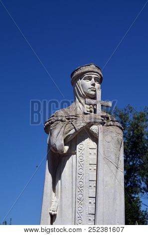 Garden of the Christian male monastery. Garden sculpture. August 3,2018.Tomashevka,Kiev region,Ukraine