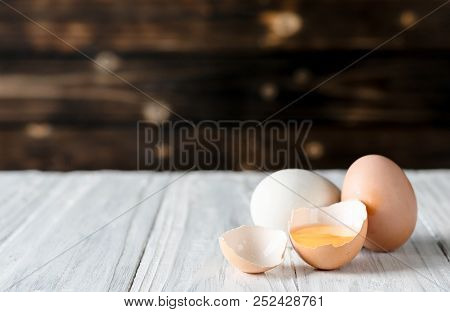 Baking Egg On White Wood Brown Back Ground