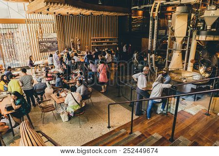 Seattle, Washington, Usa - July 6, 2018: The Interiors Of The Starbucks Reserve Roastery And Tasting