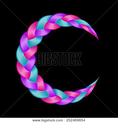 Colorful Pigtail Moon Symbol. Curly Wavy Vector.