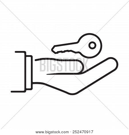 Hand Giving House Keys. Thin Line Vector Illustration Flat Minimal Design. Real Estate Agent Handing