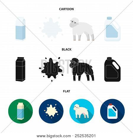 Billet Pack, Sheep.blue, Canister.moloko Set Collection Icons In Cartoon, Black, Flat Style Vector S