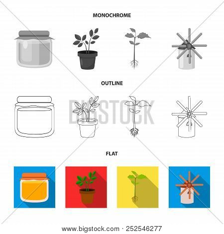 Honey Bank, Plant, Mill.farm Set Collection Icons In Flat, Outline, Monochrome Style Vector Symbol S