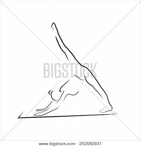 Outline Yoga Poses Set. Set Of Yoga Poses Line Silhouette. Line Woman Of Yoga Poses. Set Of Linear Y