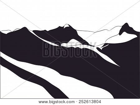 Landscape Mountains Silhouette, Silhouette, Vector, White Background