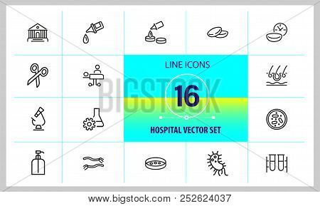 Hospital Icons. Set Of Line Icons. Surgery, Operating Room, Laboratory. Medicine Concept. Vector Ill