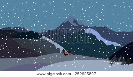 Mountains With Falling Snow, Vector, Mountains With Falling Snow, Vector,