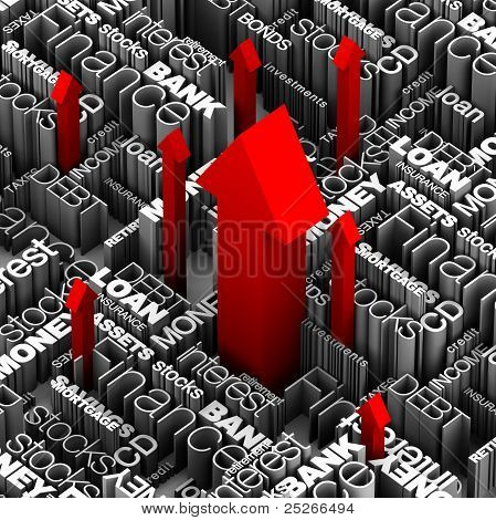 Finansielle ord - røde pile op