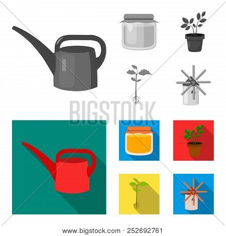 Honey Bank, Plant, Mill.farm Set Collection Icons In Monochrome, Flat Style Vector Symbol Stock Illu
