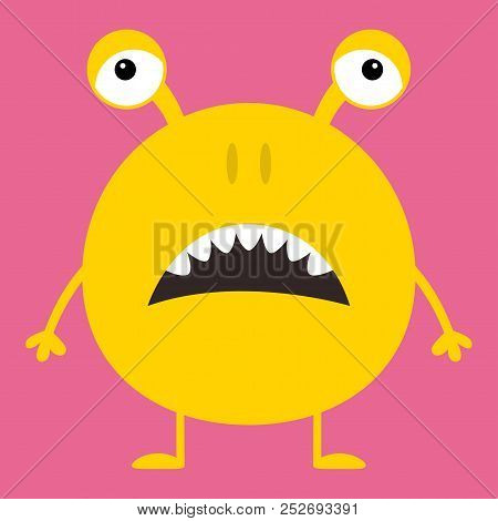 Cute Yellow Monster Icon. Happy Halloween. Cartoon Colorful Scary Funny Character. Eyes, Ears, Nose,