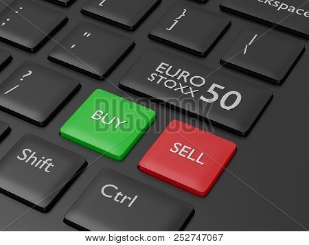 3D Render Of Computer Keyboard With Euro Stoxx 50 Index Button