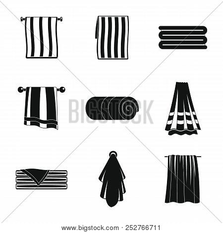 Towel Hanging Spa Bath Icons Set. Simple Illustration Of 9 Towel Hanging Spa Bath Icons For Web