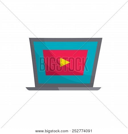 Laptop With Player Icon In Cartoon Style Isolated On White Background. Tehnique Symbol