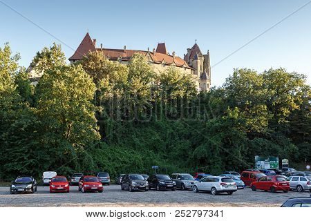 Leobendorf, Austria - July 7, 2018. Public Car Parking Near The Kreuzenstein Castle. Lower Austria, 