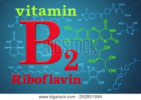 Vitamin B2, Riboflavin. Chemical Formula, Molecular Structure. 3d Rendering