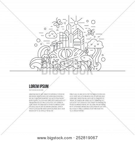 Travel Around The World Concept Made In Thin Line Vector Style. Imagination And Creatinve Thinking I