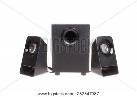 Modern Black Computer Speakers With Subwoofer Isolated On White