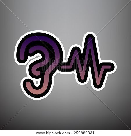 Ear Hearing Sound Sign. Vector. Violet Gradient Icon With Black