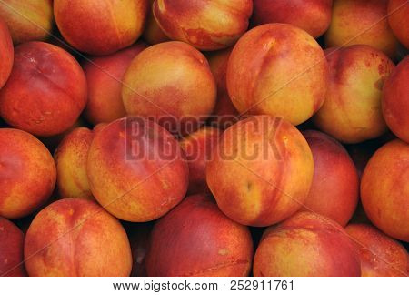 A Harvest Of Ripe, Fresh And Fragrant Peaches. Texture